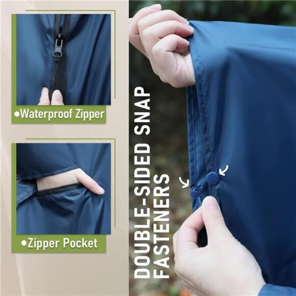 Rain Poncho Jacket Coat Hooded for Adults with Pockets - Picture 4 of 7